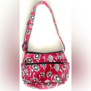 Vera Bradley Red Floral Quilted Shoulder Bag Crossbody Zip Pockets